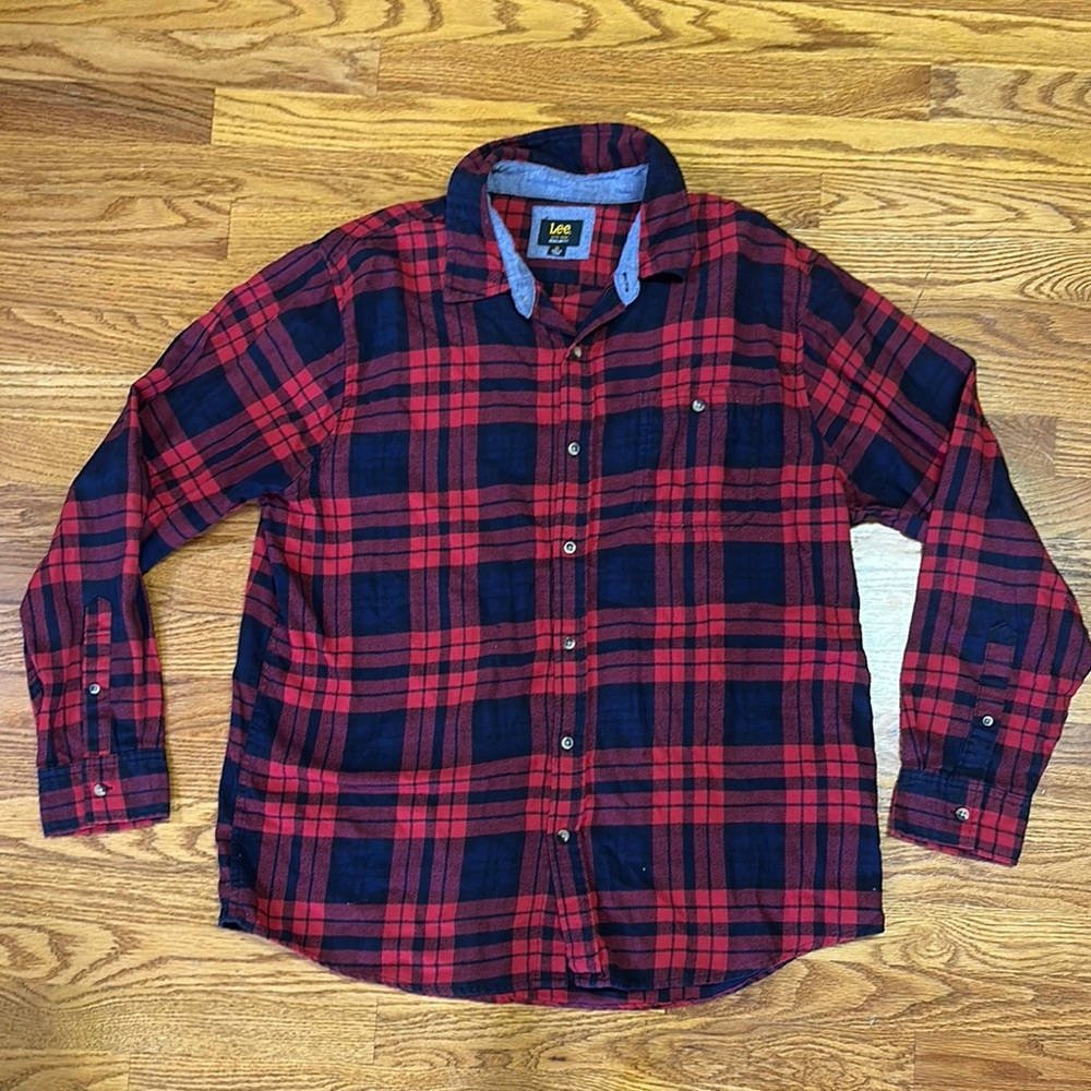 Lee Men's Casual Red and Black Checkered Shirt